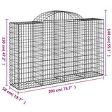 Paniers à gabions arqués 2 pcs 200x50x120/140 cm Fer galvanisé