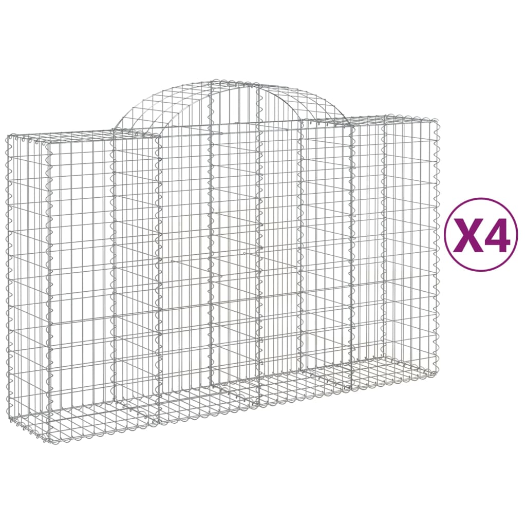 Paniers à gabions arqués 4 pcs 200x50x120/140 cm Fer galvanisé