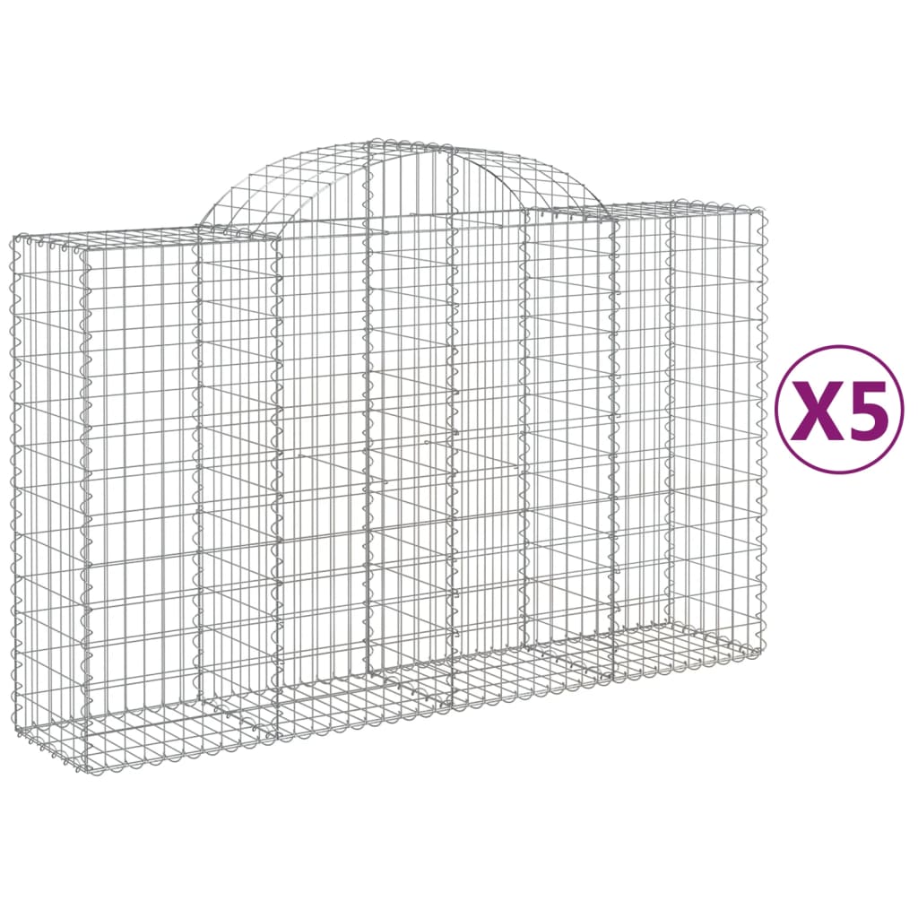 Paniers à gabions arqués 5 pcs 200x50x120/140 cm Fer galvanisé