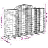 Paniers à gabions arqués 6 pcs 200x50x120/140 cm Fer galvanisé