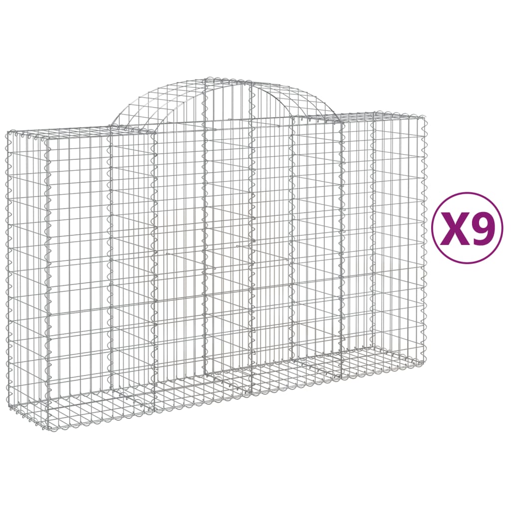 Paniers à gabions arqués 9 pcs 200x50x120/140 cm Fer galvanisé