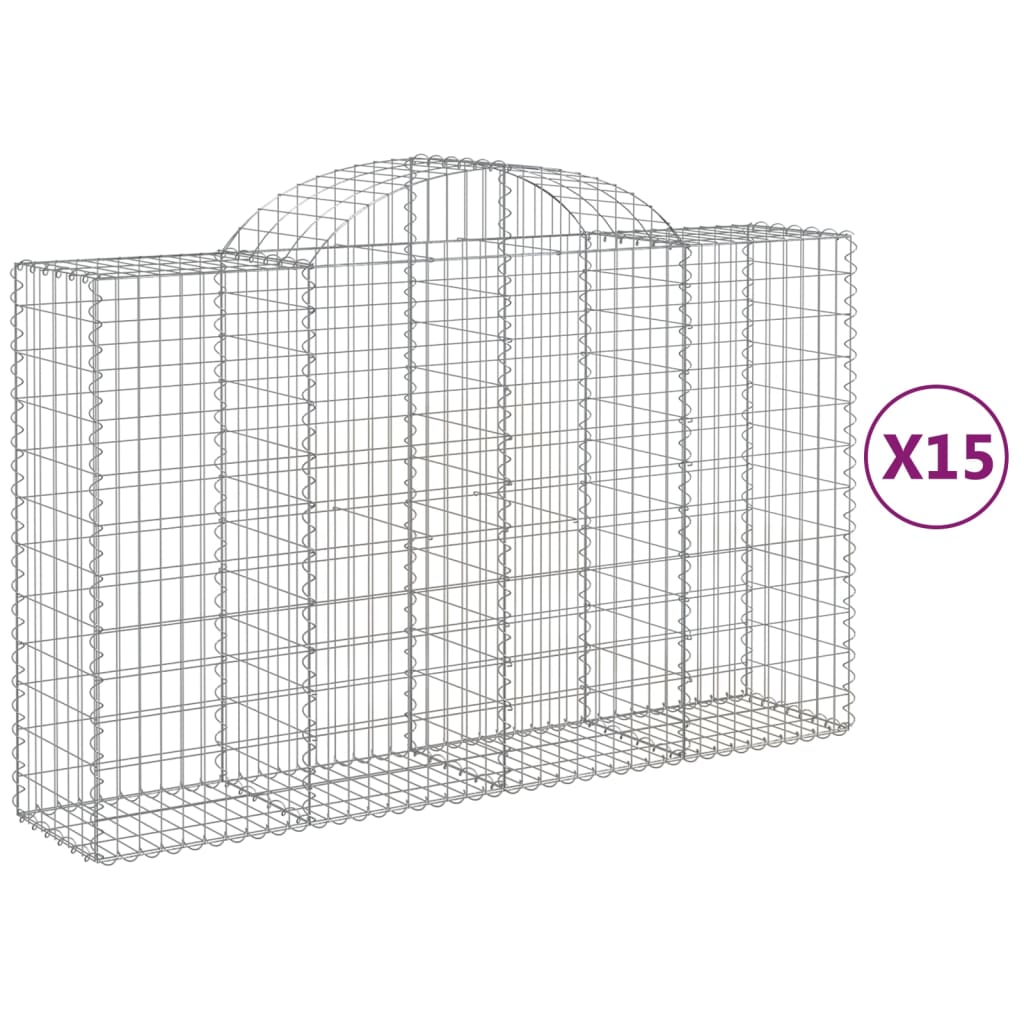 Paniers à gabions arqués 15 pcs 200x50x120/140 cm Fer galvanisé