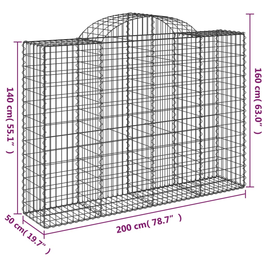 Paniers à gabions arqués 3 pcs 200x50x140/160 cm Fer galvanisé