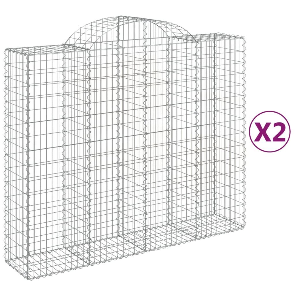 Paniers à gabions arqués 2 pcs 200x50x160/180 cm Fer galvanisé