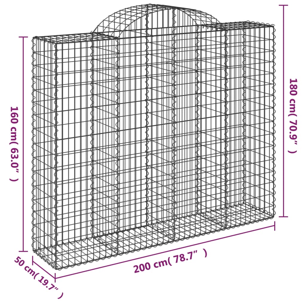 Paniers à gabions arqués 2 pcs 200x50x160/180 cm Fer galvanisé