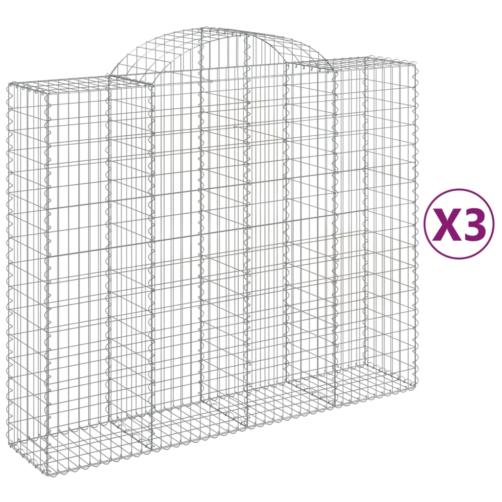 Paniers à gabions arqués 3 pcs 200x50x160/180 cm Fer galvanisé