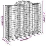 Paniers à gabions arqués 3 pcs 200x50x160/180 cm Fer galvanisé