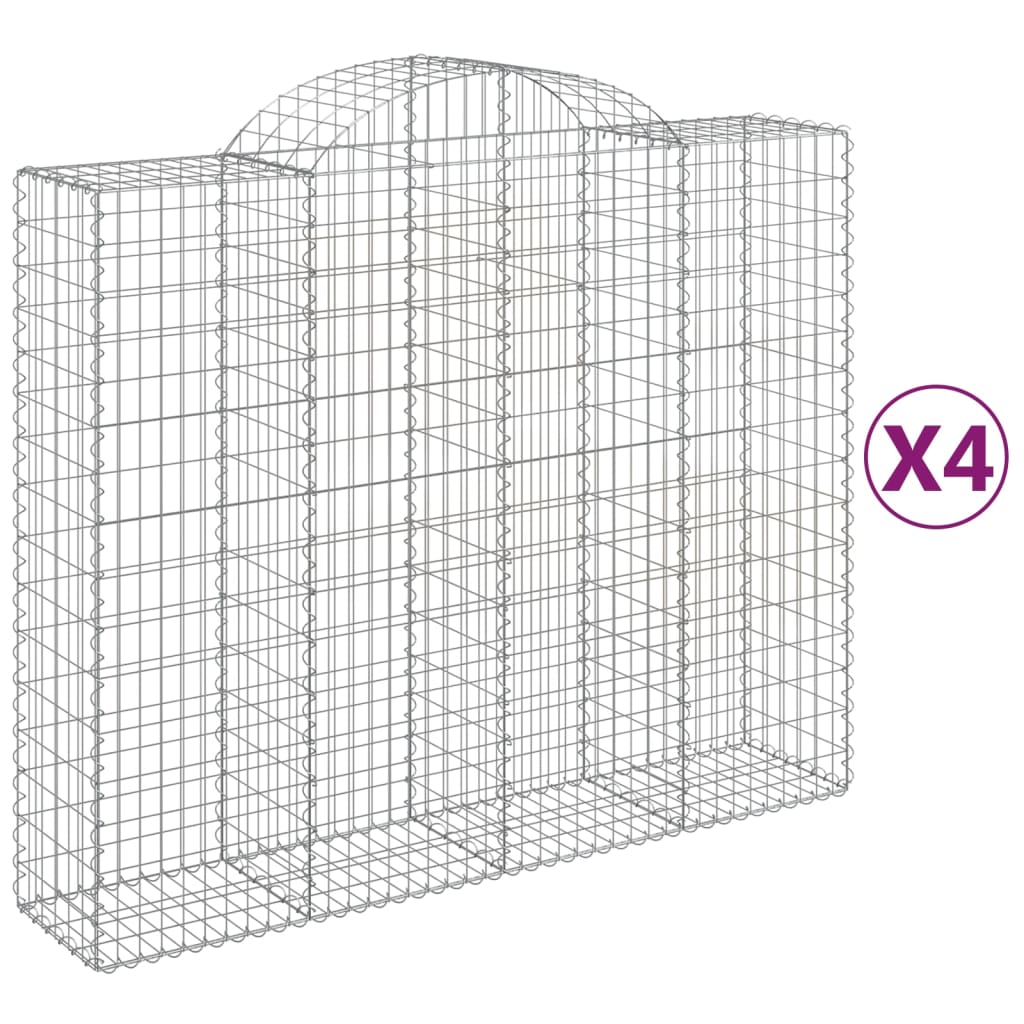 Paniers à gabions arqués 4 pcs 200x50x160/180 cm Fer galvanisé