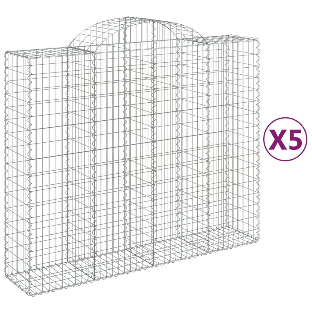 Paniers à gabions arqués 5 pcs 200x50x160/180 cm Fer galvanisé