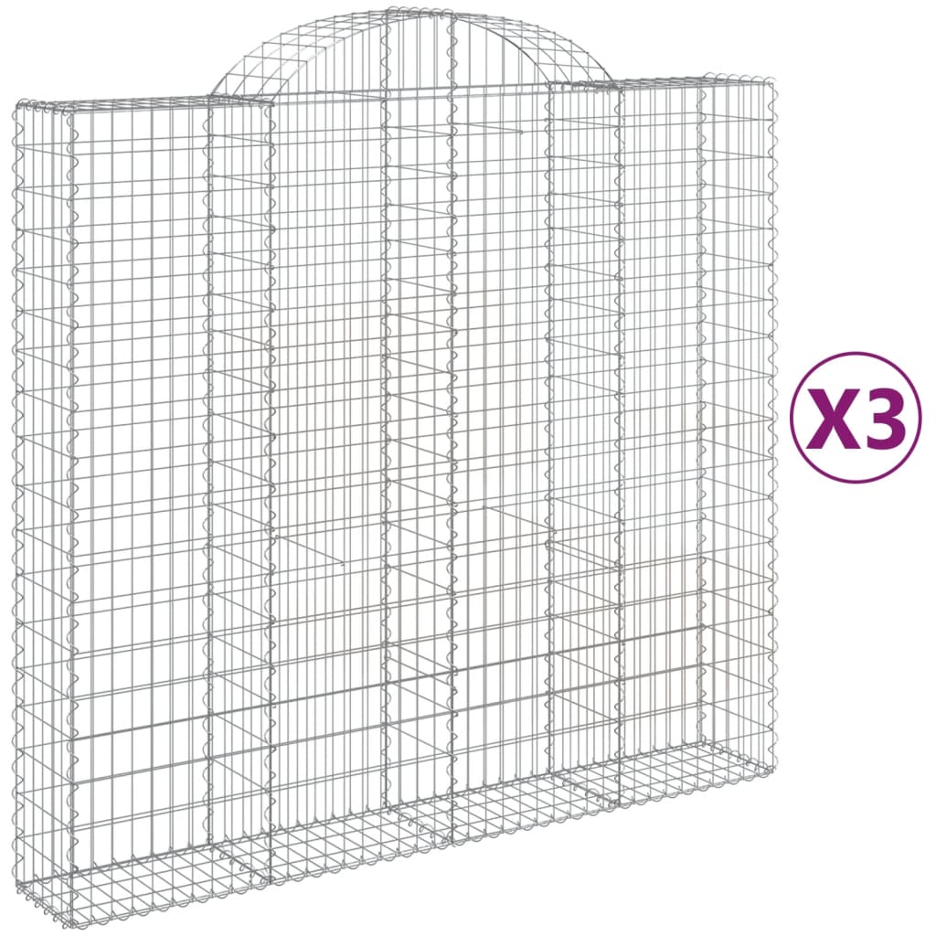 Paniers à gabions arqués 3 pcs 200x50x180/200 cm Fer galvanisé