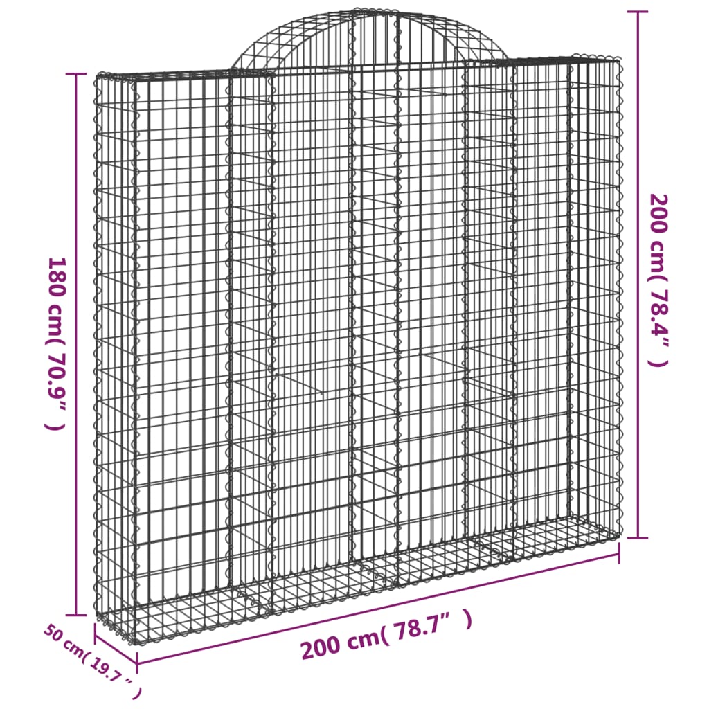 Paniers à gabions arqués 6 pcs 200x50x180/200 cm Fer galvanisé