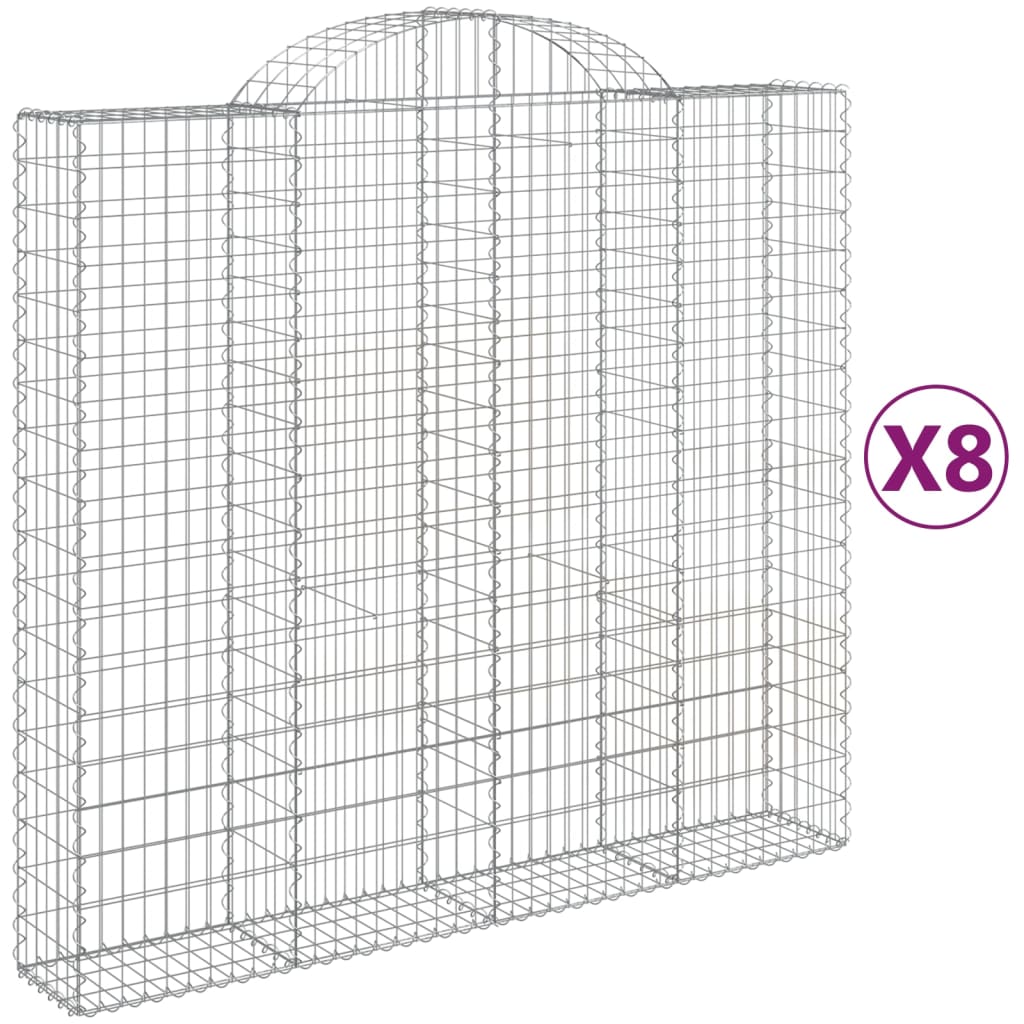 Paniers à gabions arqués 8 pcs 200x50x180/200 cm Fer galvanisé