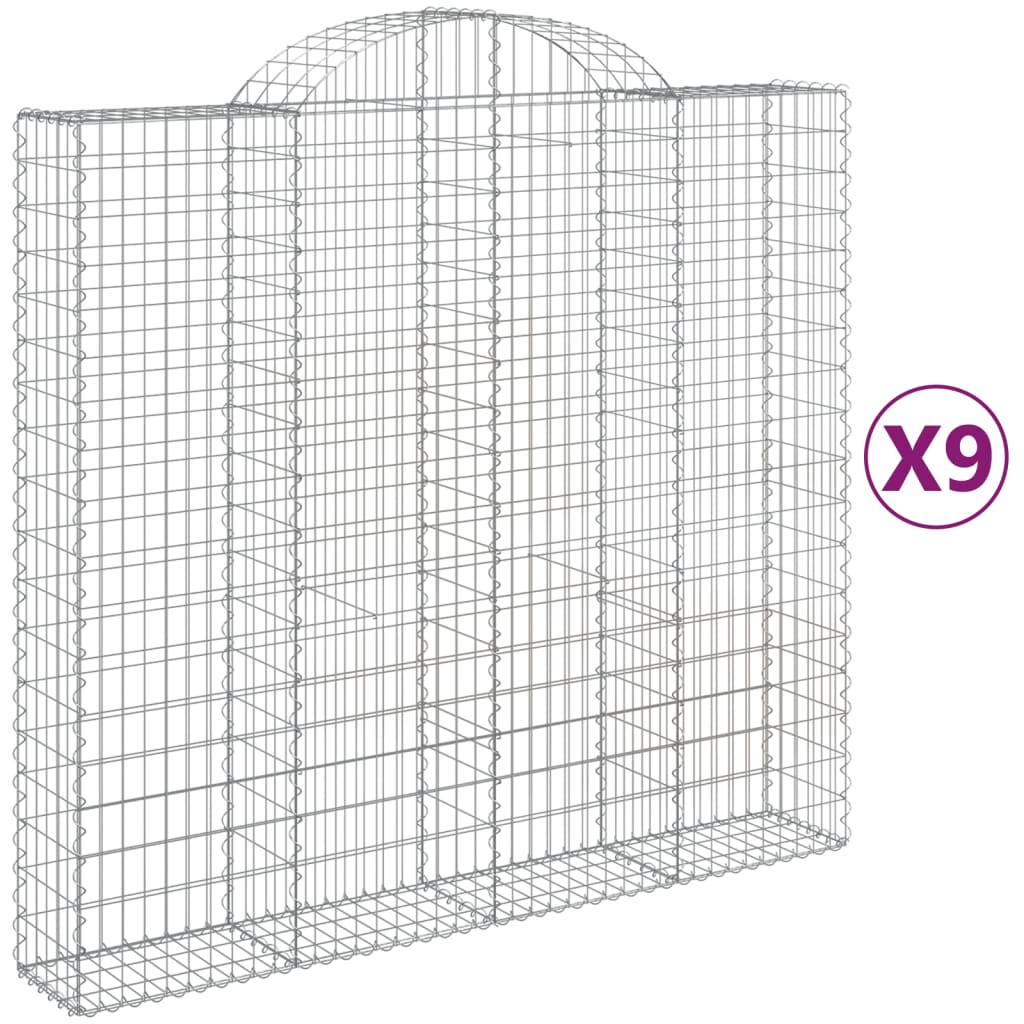 Paniers à gabions arqués 9 pcs 200x50x180/200 cm Fer galvanisé