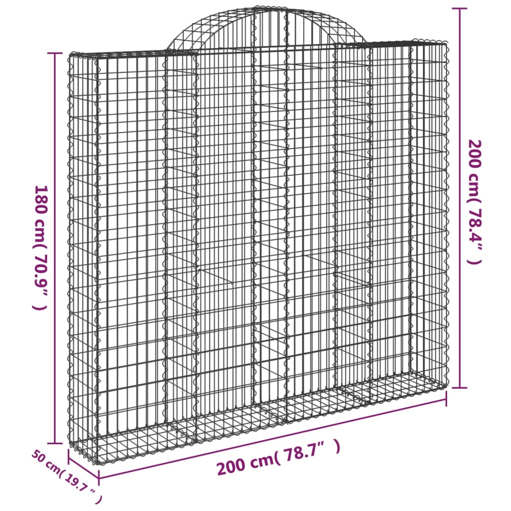 Paniers à gabions arqués 14 pcs 200x50x180/200 cm Fer galvanisé