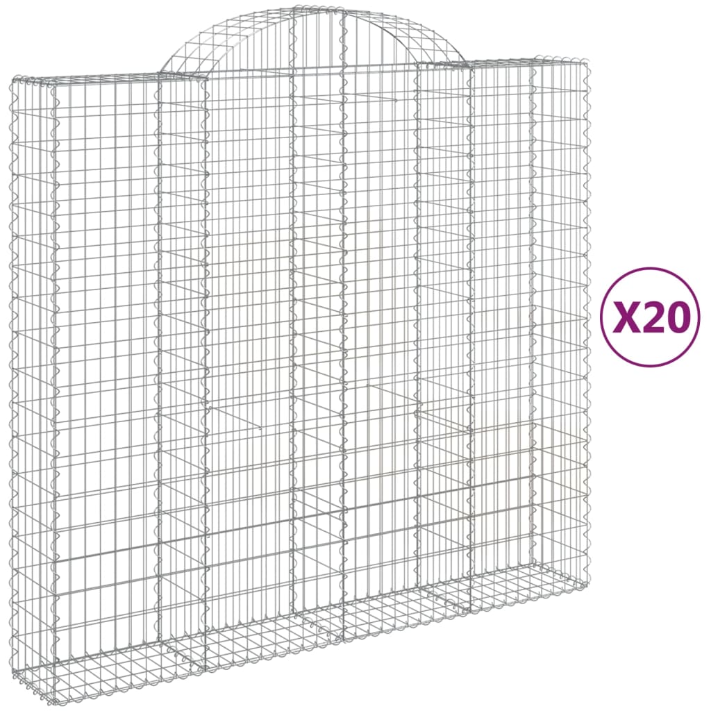 Paniers à gabions arqués 20 pcs 200x50x180/200 cm Fer galvanisé