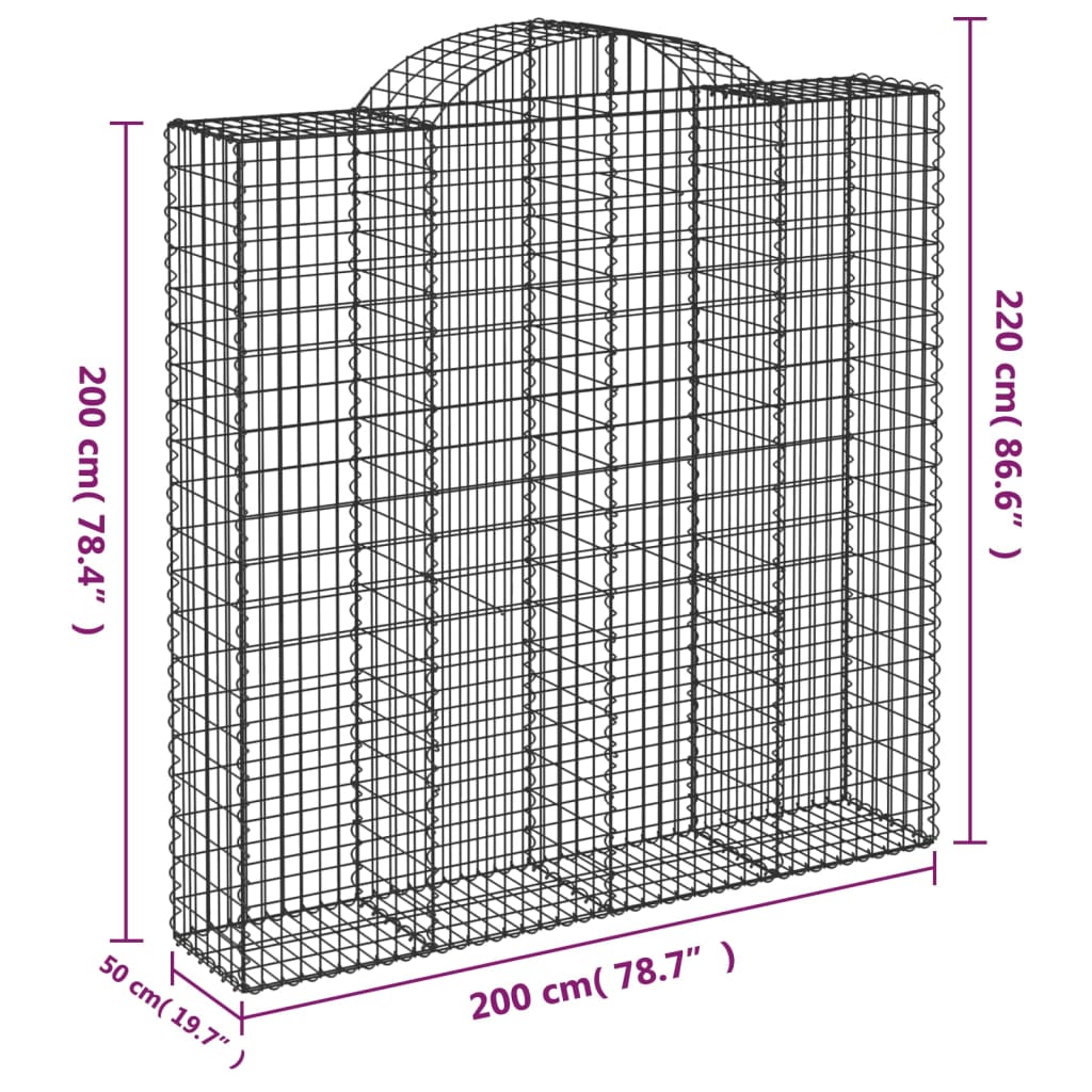 Paniers à gabions arqués 2 pcs 200x50x200/220 cm Fer galvanisé