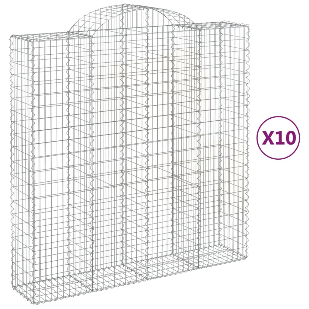 Paniers à gabions arqués 10 pcs 200x50x200/220 cm Fer galvanisé