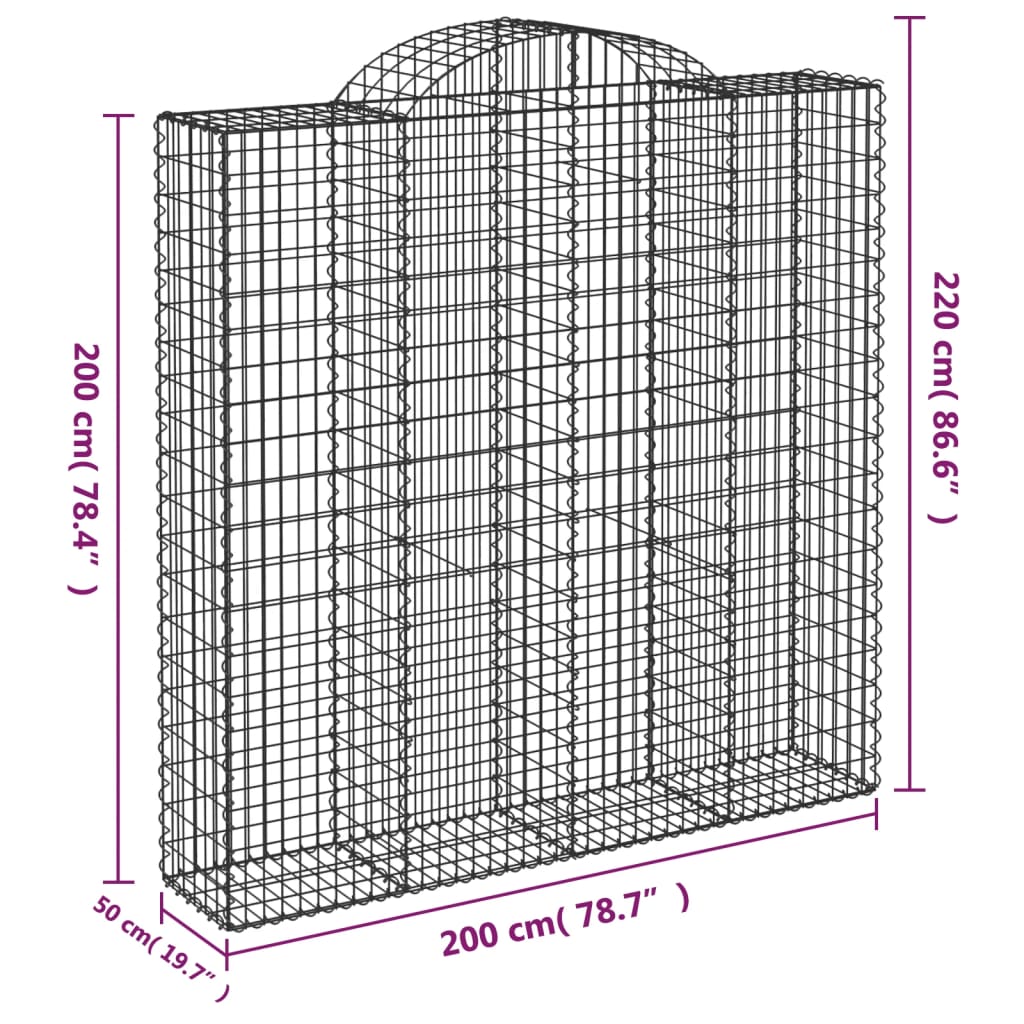 Paniers à gabions arqués 10 pcs 200x50x200/220 cm Fer galvanisé