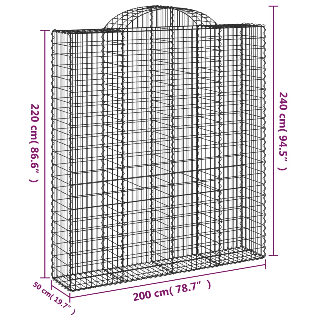 Paniers à gabions arqués 2 pcs 200x50x220/240 cm Fer galvanisé