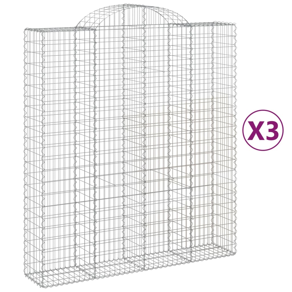 Paniers à gabions arqués 3 pcs 200x50x220/240 cm Fer galvanisé