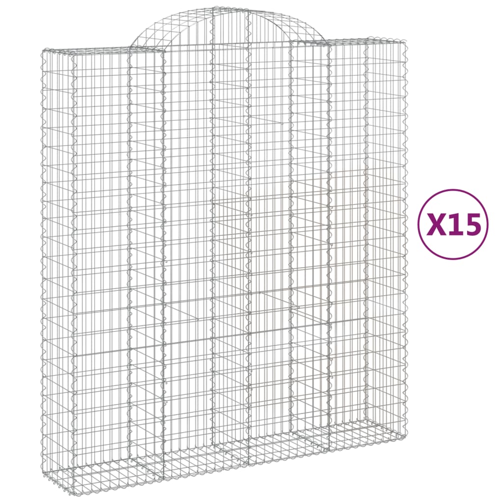 Paniers à gabions arqués 15 pcs 200x50x220/240 cm Fer galvanisé