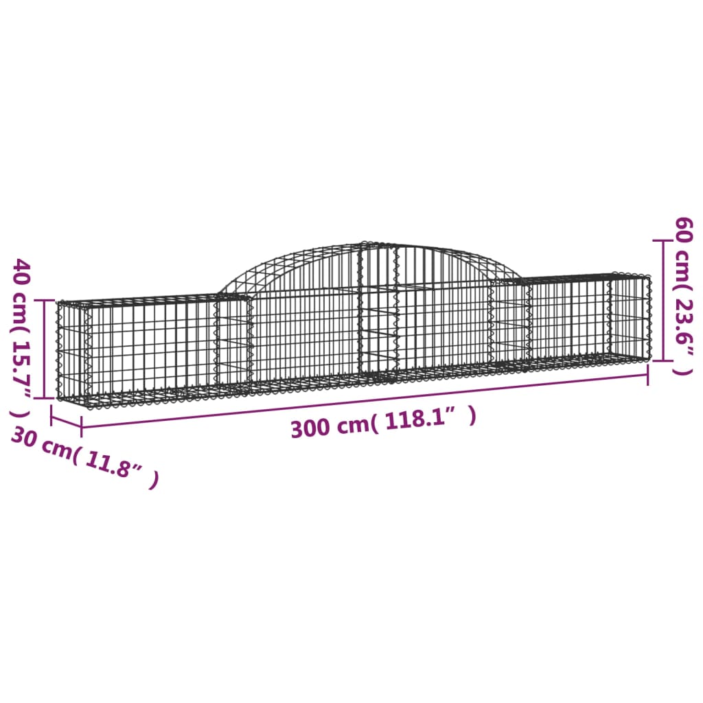 Paniers à gabions arqués 2 pcs 300x30x40/60 cm fer galvanisé