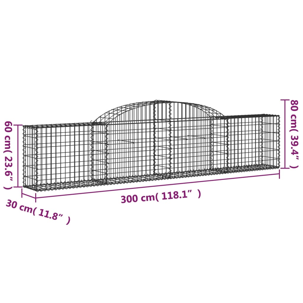 Paniers à gabions arqués 2 pcs 300x30x60/80 cm Fer galvanisé