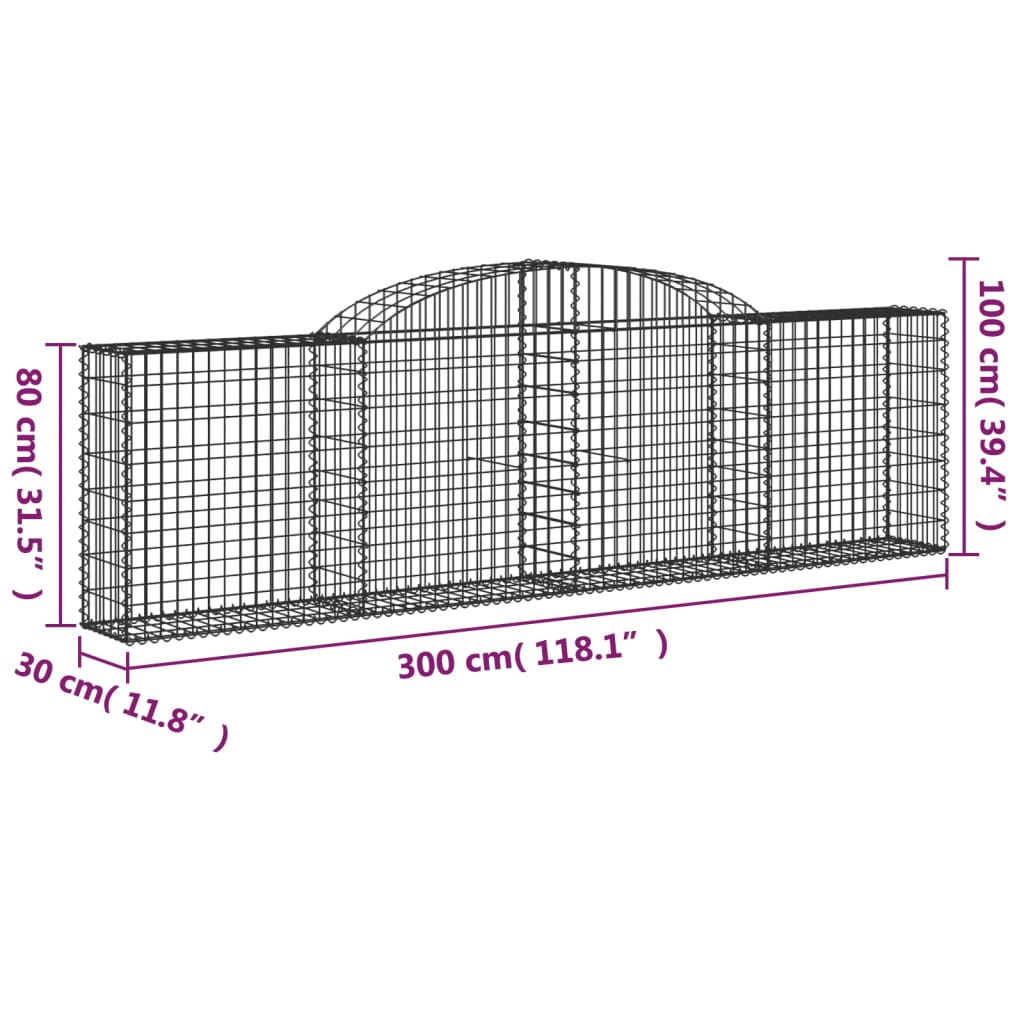 Paniers à gabions arqués 2 pcs 300x30x80/100 cm fer galvanisé