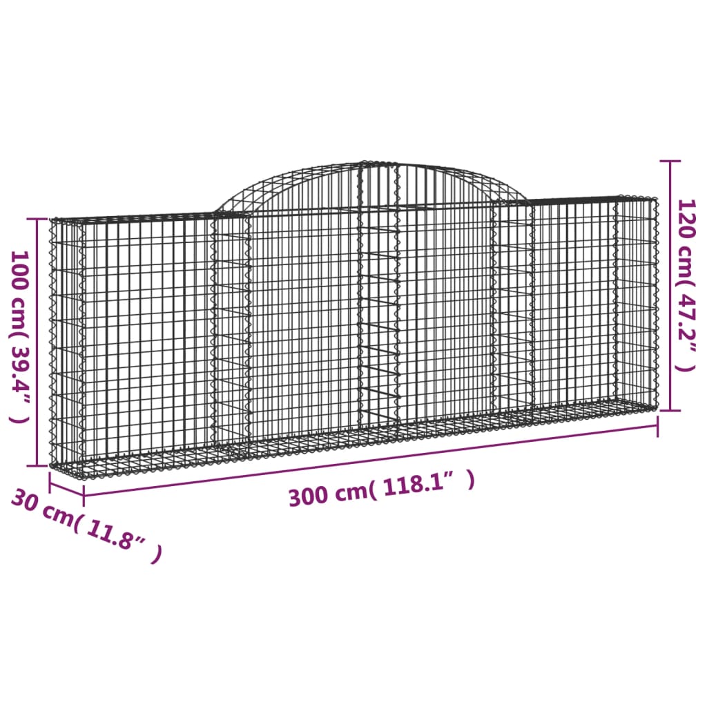 Paniers à gabions arqués 2 pcs 300x30x100/120 cm fer galvanisé