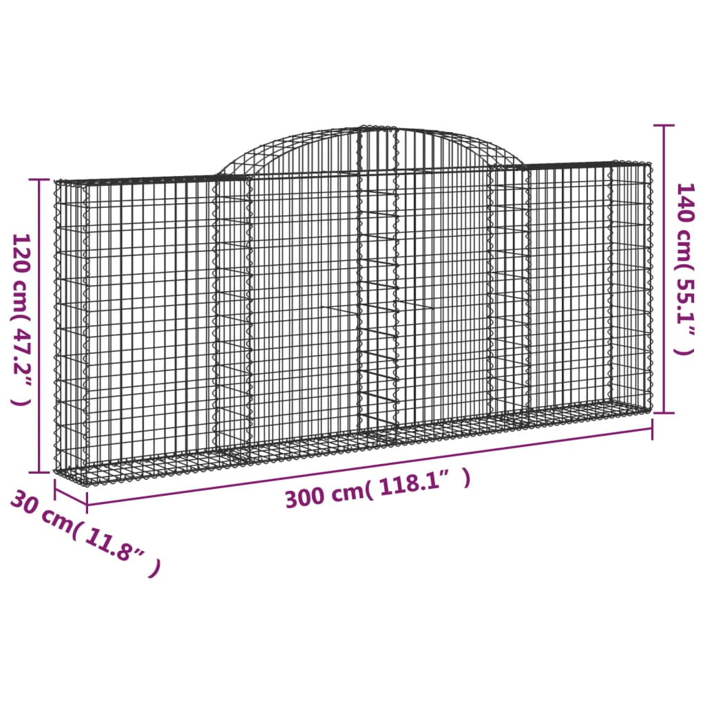 Paniers à gabions arqués 3 pcs 300x30x120/140 cm fer galvanisé