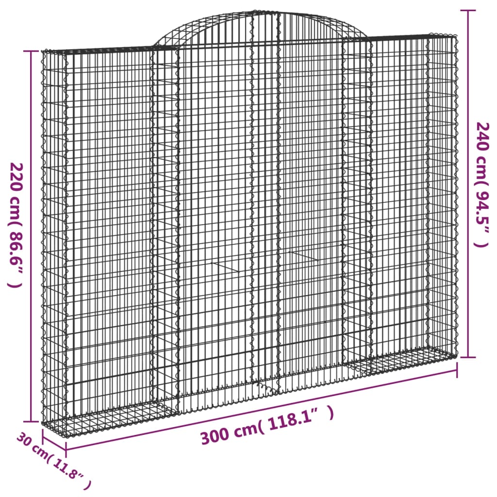 Paniers à gabions arqués 3 pcs 300x30x220/240 cm fer galvanisé