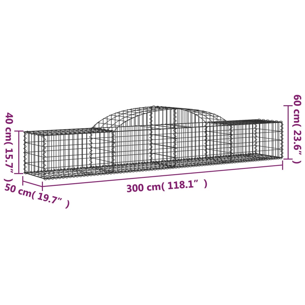 Paniers à gabions arqués 2 pcs 300x50x40/60 cm fer galvanisé