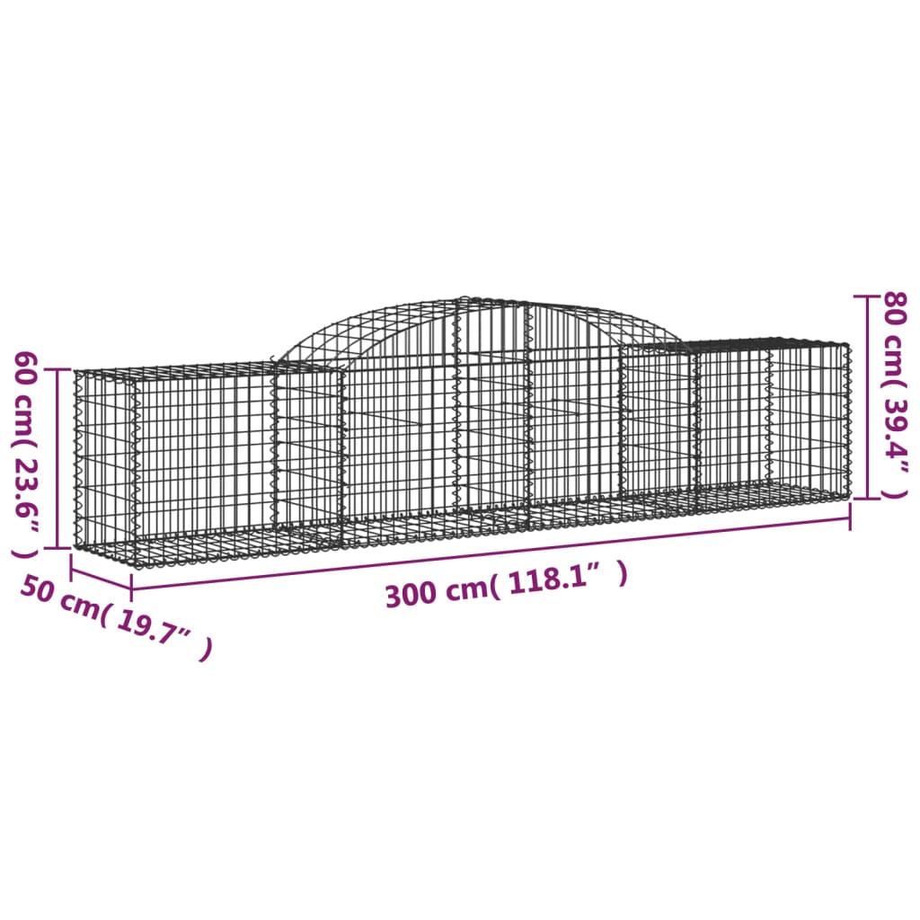 Paniers à gabions arqués 2 pcs 300x50x60/80 cm fer galvanisé