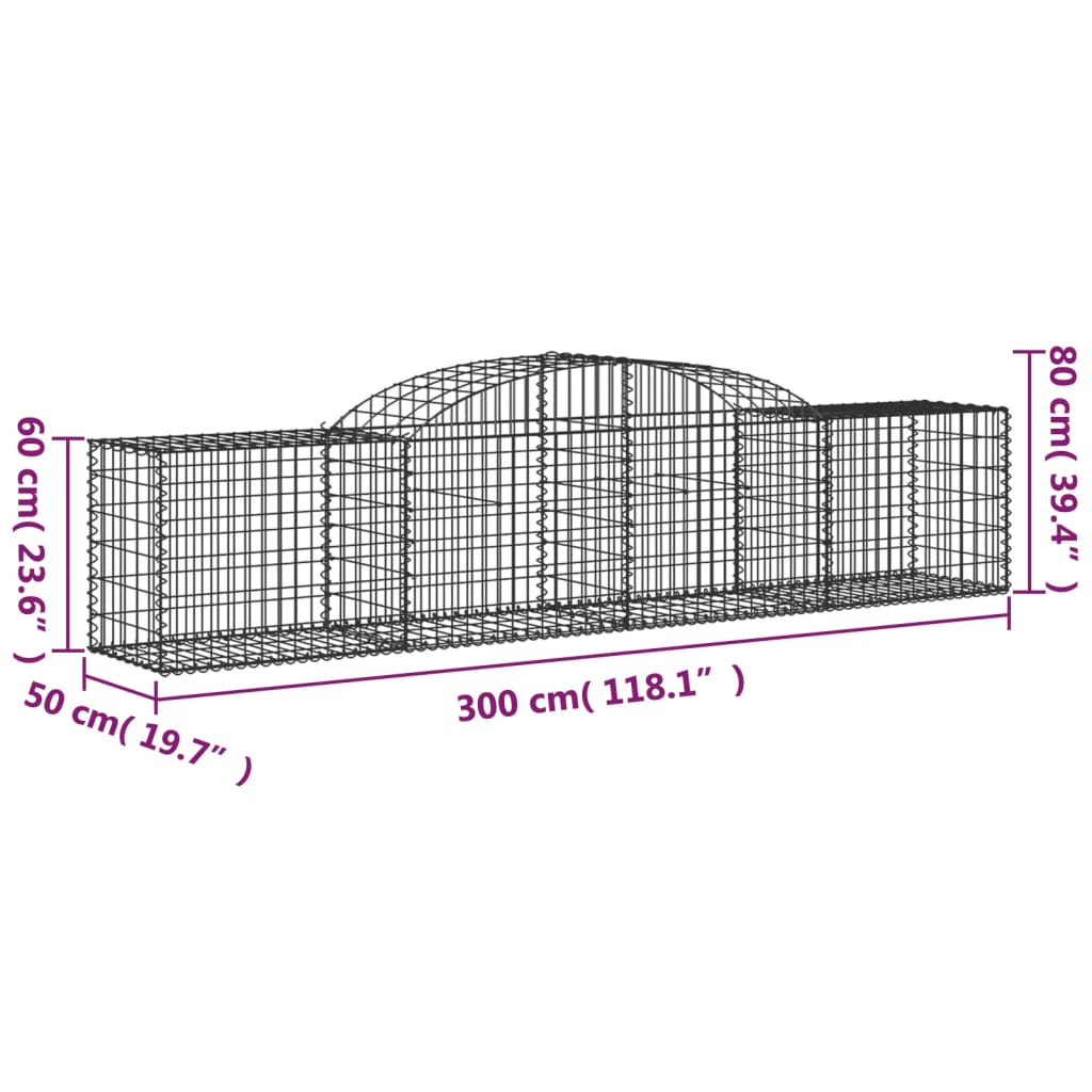 Paniers à gabions arqués 3 pcs 300x50x60/80 cm fer galvanisé