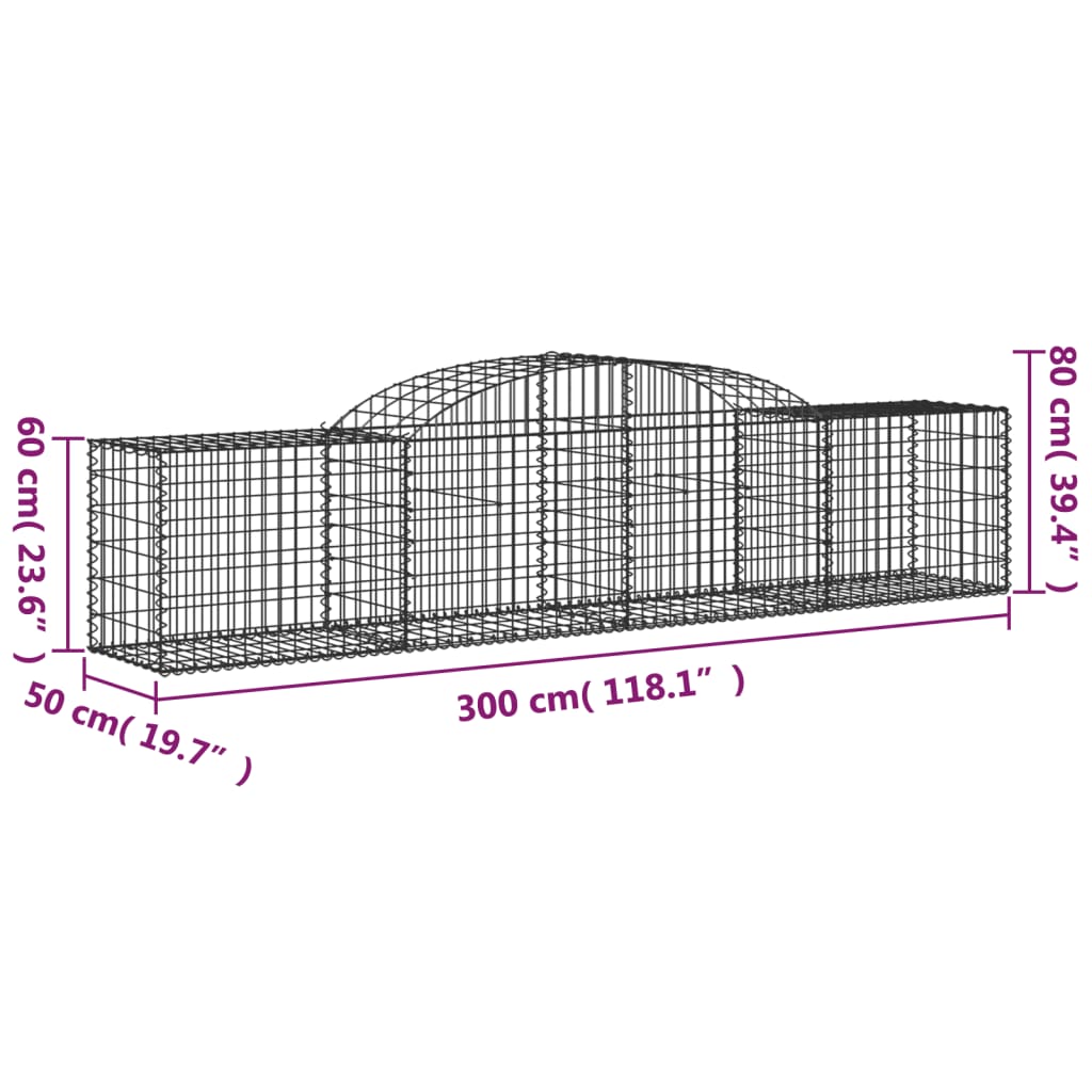 Paniers à gabions arqués 17 pcs 300x50x60/80 cm fer galvanisé