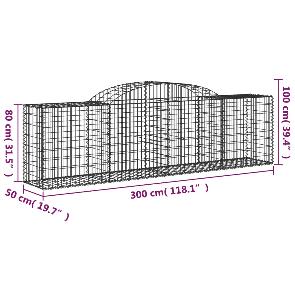 Paniers à gabions arqués 2 pcs 300x50x80/100 cm fer galvanisé