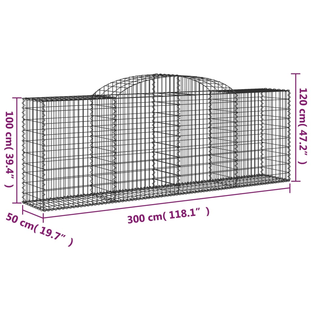 Paniers à gabions arqués 2 pcs 300x50x100/120 cm fer galvanisé