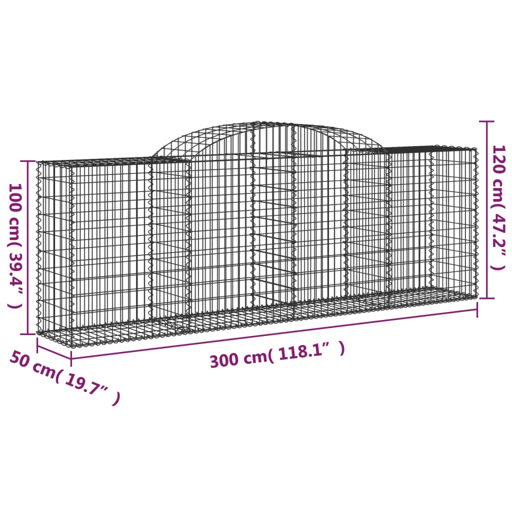 Paniers à gabions arqués 4 pcs 300x50x100/120 cm fer galvanisé