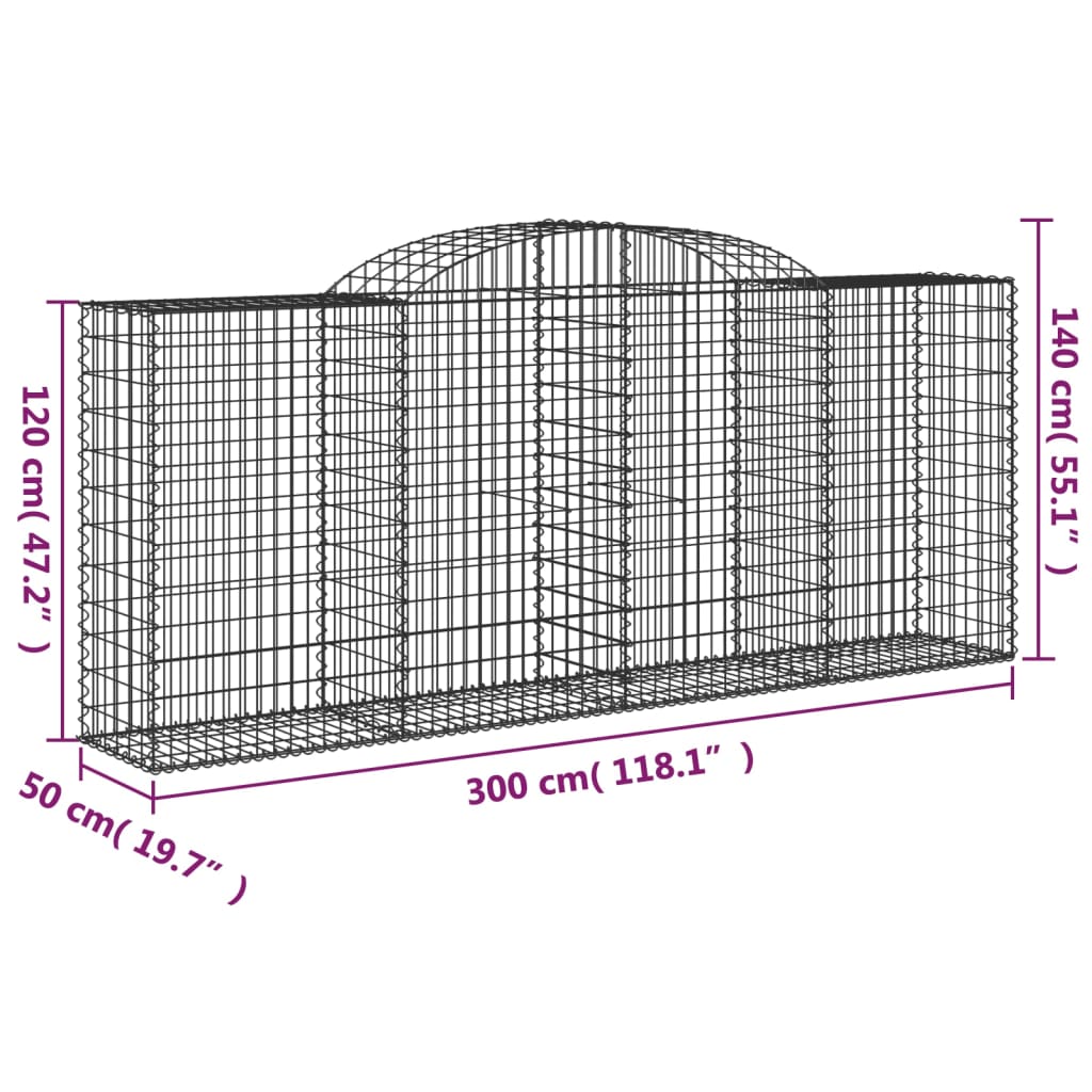 Paniers à gabions arqués 3 pcs 300x50x120/140 cm fer galvanisé