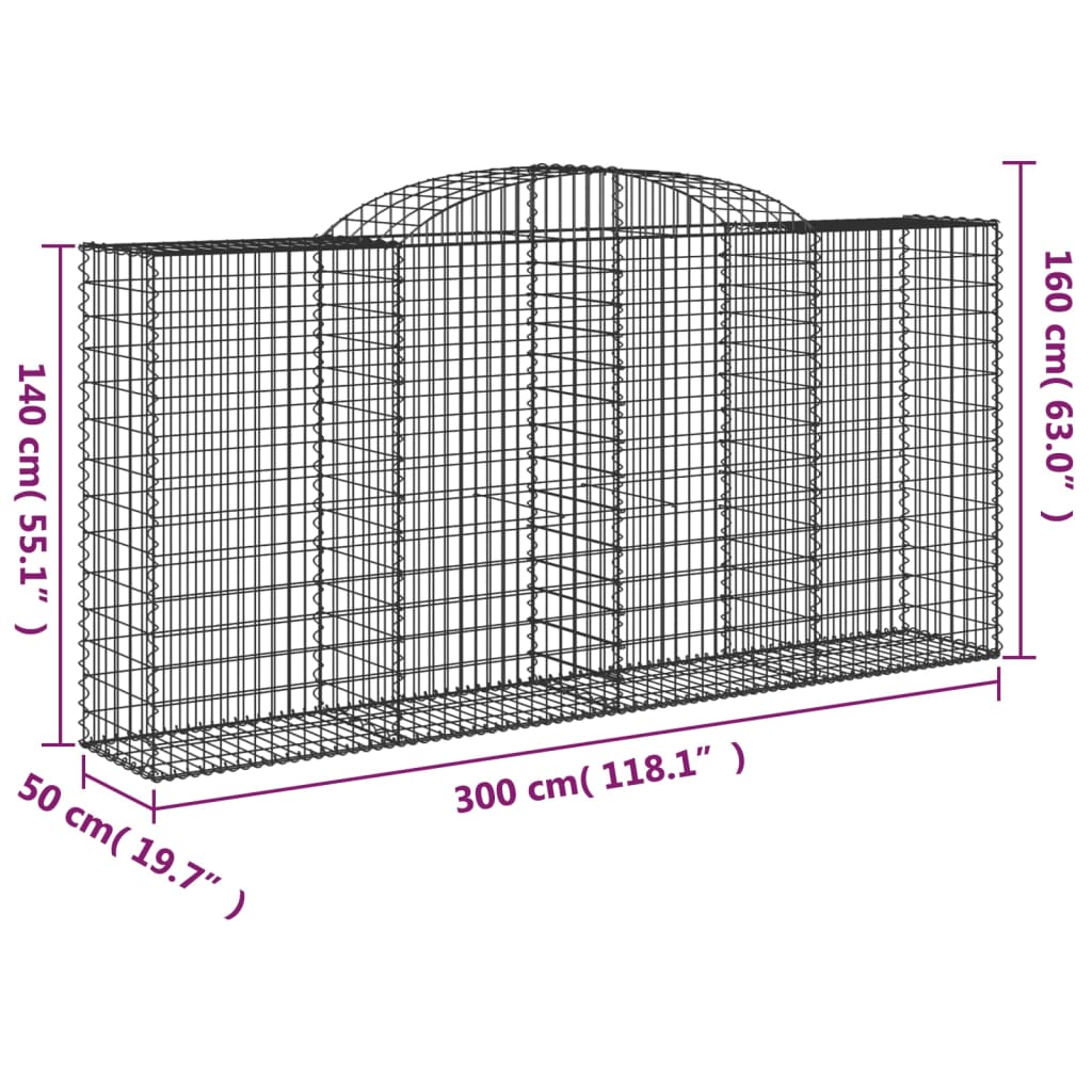 Paniers à gabions arqués 5 pcs 300x50x140/160 cm fer galvanisé