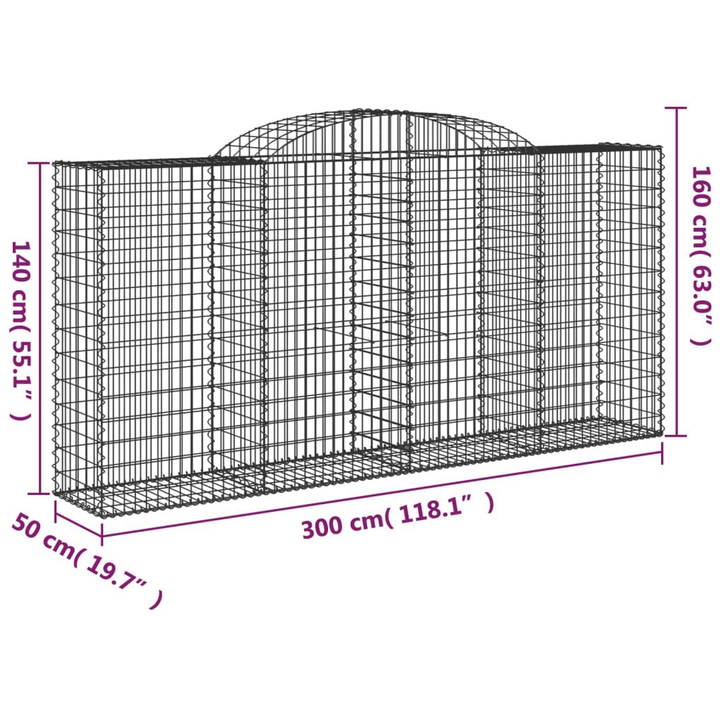 Paniers à gabions arqués 7 pcs 300x50x140/160 cm fer galvanisé