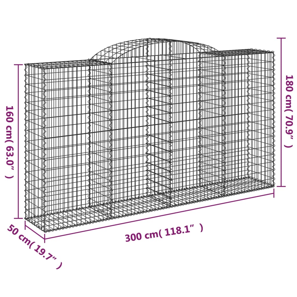 Paniers à gabions arqués 3 pcs 300x50x160/180 cm fer galvanisé