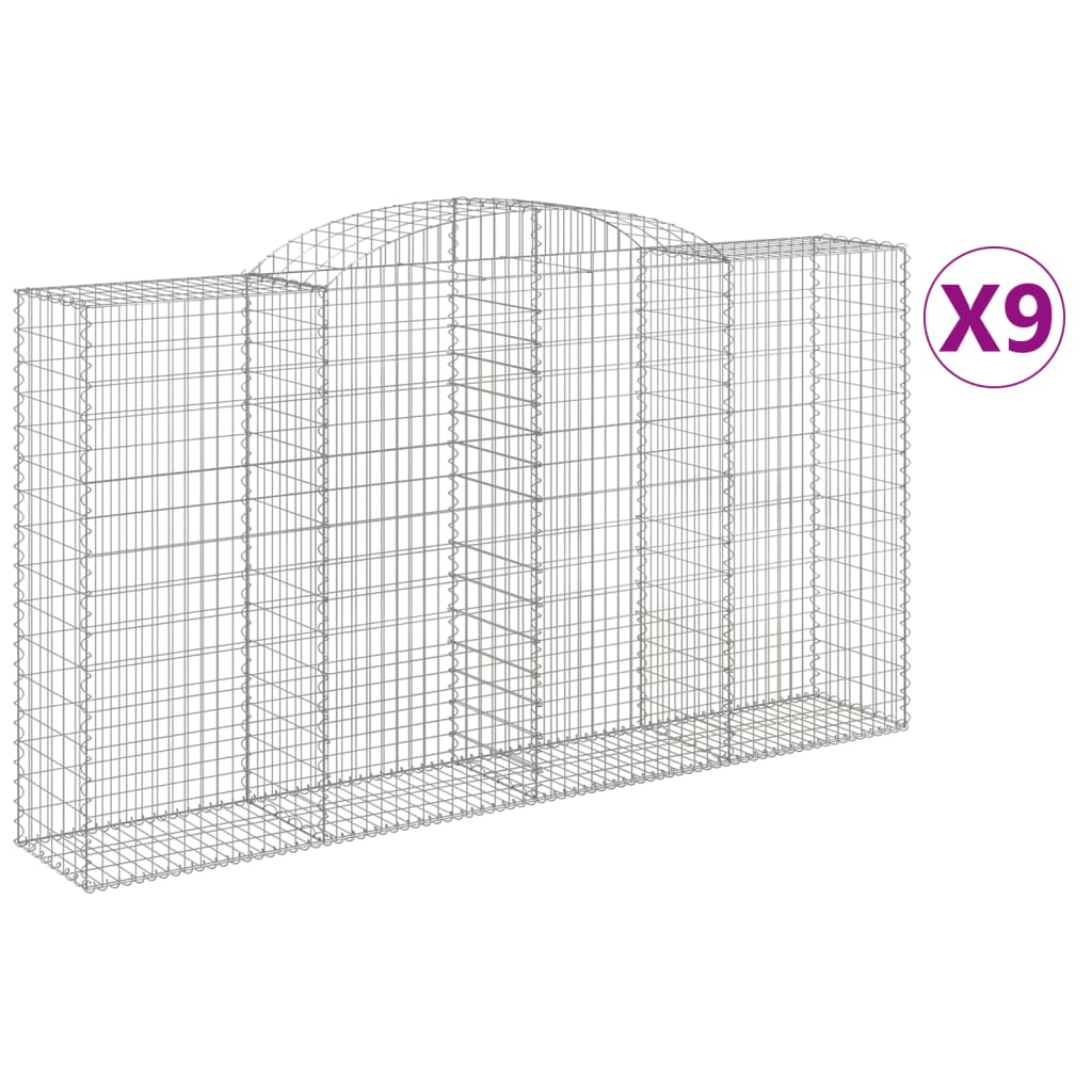 Paniers à gabions arqués 9 pcs 300x50x160/180 cm fer galvanisé