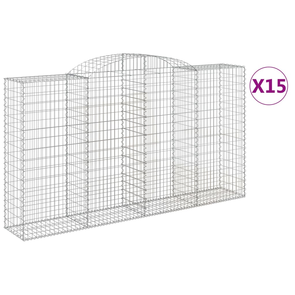 Paniers à gabions arqués 15 pcs 300x50x160/180 cm fer galvanisé