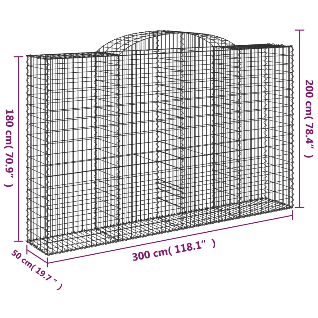 Paniers à gabions arqués 2 pcs 300x50x180/200 cm fer galvanisé