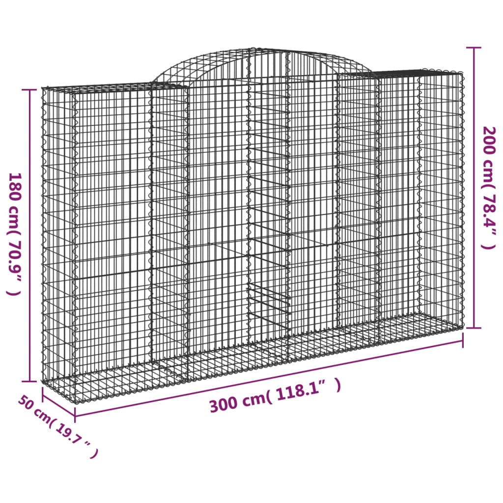 Paniers à gabions arqués 13 pcs 300x50x180/200 cm fer galvanisé