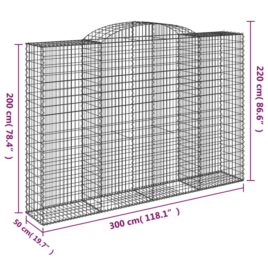 Paniers à gabions arqués 2 pcs 300x50x200/220 cm fer galvanisé