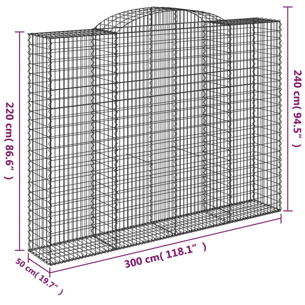 Paniers à gabions arqués 2 pcs 300x50x220/240 cm fer galvanisé