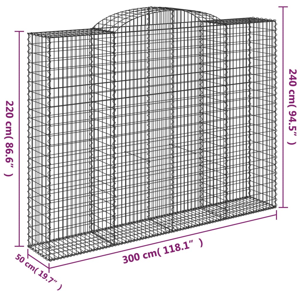 Paniers à gabions arqués 3 pcs 300x50x220/240 cm fer galvanisé