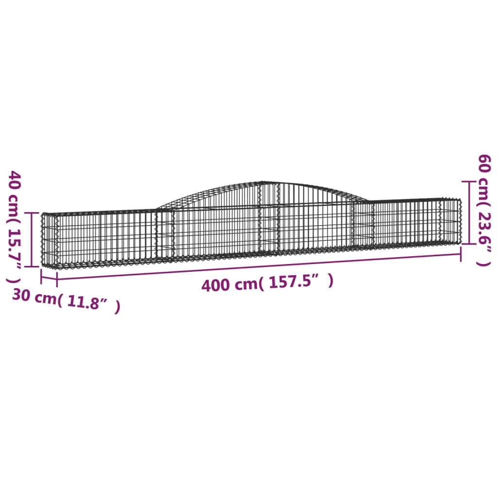 Paniers à gabions arqués 2 pcs 400x30x40/60 cm Fer galvanisé